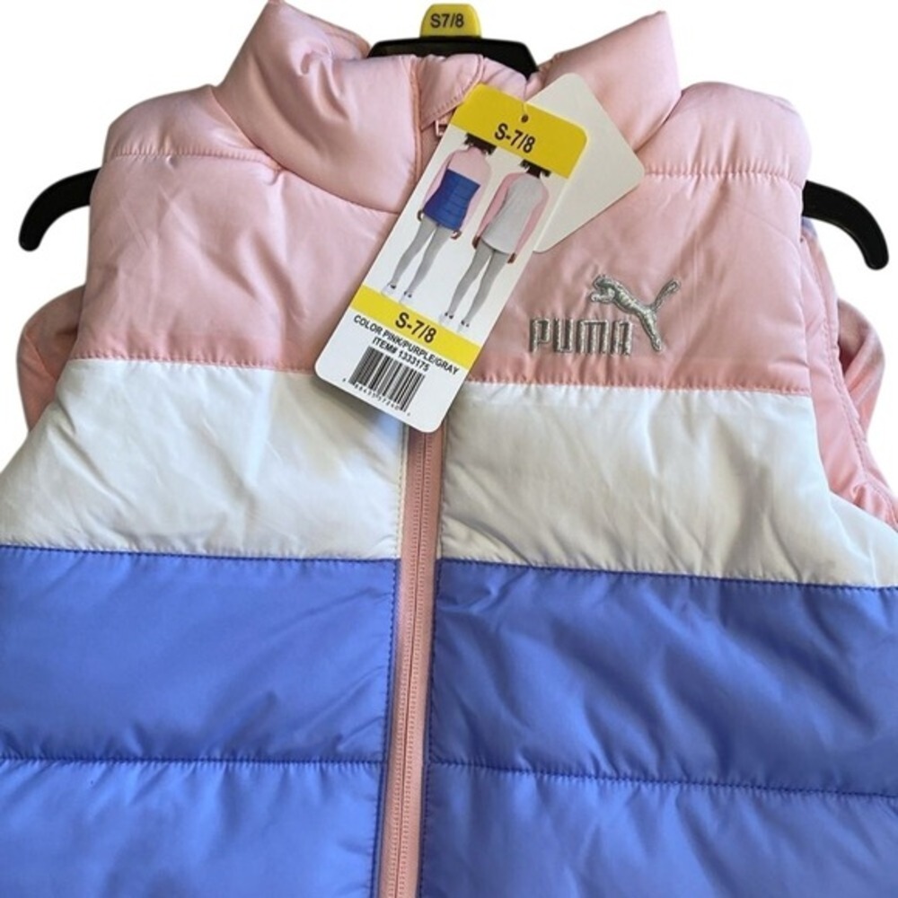 Puma Puffer Vest Shirt Legging Set Kids S 7/8 Pink Purple NEW 3-Piece Activewear - Picture 7 of 7